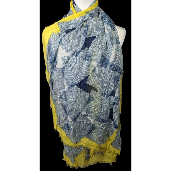 Diane Von Furstenberg Accessories - Vintage Diane Von Furstenberg Blue And Yellow Geometric Abstract Scarf